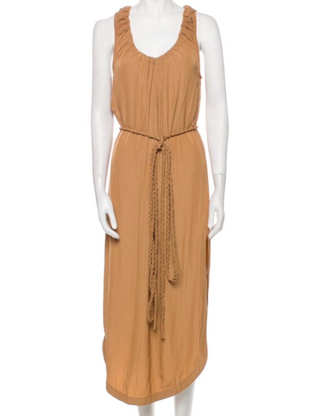 A.L.C. Camel Sleeveless Maxi Dress with Braided Rope Belt Sz 4
